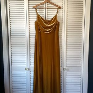 Revelry bridesmaid dress. Velvet mustard, style: Skye.